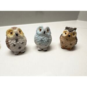 Set of 3 Miniature Resin Owl Figurines Craft Garden Fairy Garden
